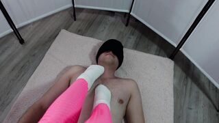 fluffy socks and foot worship, toe licking slave