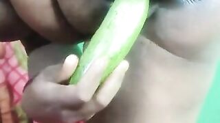 Standing fucking with green cucumber Juicy pussy Indian bhabi