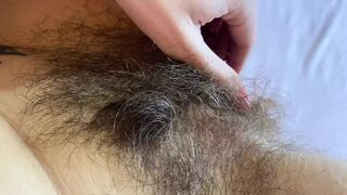 Closeup big clit hairy pussy