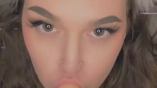 Sexy kitten sucks on dildo blowjob pov