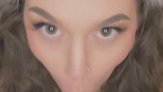 Sexy kitten sucks on dildo blowjob pov