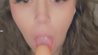 Sexy kitten sucks on dildo blowjob pov