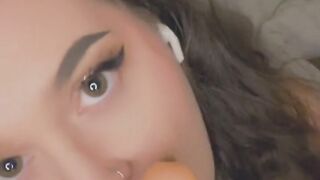 Sexy kitten sucks on dildo blowjob pov