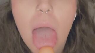 Sexy kitten sucks on dildo blowjob pov