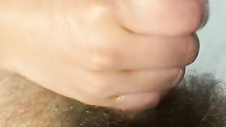 ASMR Homemade Amateur Soft to Hard Oil Handjob Hairy Cock Cum Shot