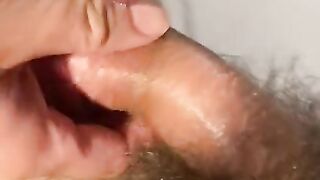 ASMR Homemade Amateur Soft to Hard Oil Handjob Hairy Cock Cum Shot