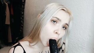 Slutty schoolgirl fucks her mouth with a dildo