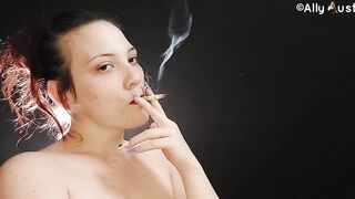 Nude close up side view smoking