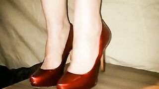 Red aldo heels cock milking