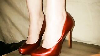 Red aldo heels cock milking