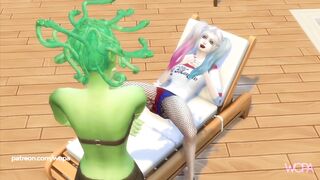 HARLEY QUINN & MEDUSA having sex at the beach house