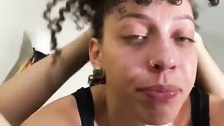 CURLY HAIR EBONY SLUT GETS HER FACE FUCKED