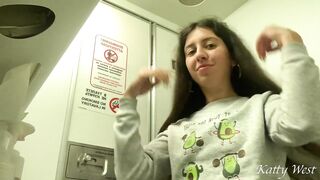 Risky masturbation and pissing in the airplane toilet