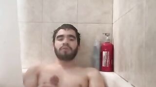 Showing my face while masturbating in the shower my big dick