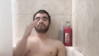 Showing my face while masturbating in the shower my big dick