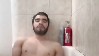 Showing my face while masturbating in the shower my big dick