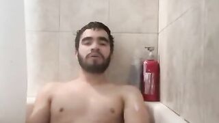 Showing my face while masturbating in the shower my big dick