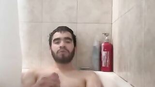 Showing my face while masturbating in the shower my big dick