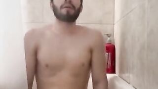 Showing my face while masturbating in the shower my big dick