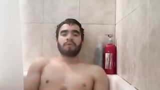 Showing my face while masturbating in the shower my big dick