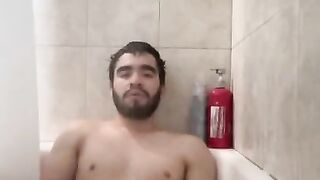 Showing my face while masturbating in the shower my big dick