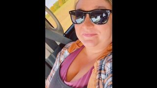 Risky Public road trip driving in the car. Fingering and vibrator play!