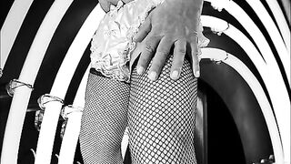 Picture in black and white about femdom sissy chastity