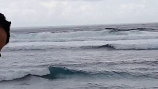 Romantic PEE from behind and against Wind # PISS on Stormy Beach