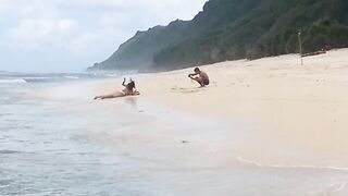 Romantic PEE from behind and against Wind # PISS on Stormy Beach