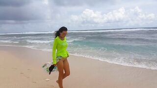 Romantic PEE from behind and against Wind # PISS on Stormy Beach