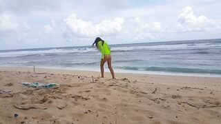 Romantic PEE from behind and against Wind # PISS on Stormy Beach