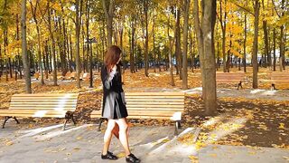 Warm Autumn- NO PANTIES # Up Coat NO PANTIES in Public Park