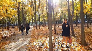 Warm Autumn- NO PANTIES # Up Coat NO PANTIES in Public Park