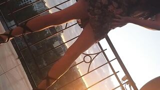 Up Dress NO PANTIES # Enjoy the City View SUN SET