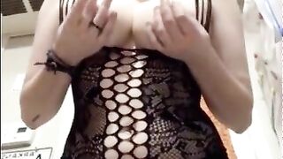 showing off my body and dancing in fishnet bodystockings