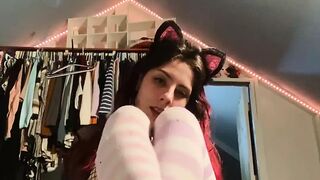 slutty cum slut teen plays with herself on camera