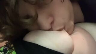 trans girl kamiya polshki plays and sucks on BBWs big tits