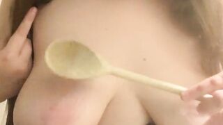 Fat pig nose hook humiliation beating tits with wooden spoon