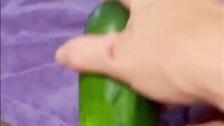 Horny Squirting Brunette MILF pounds herself with a Huge Cucumber!!