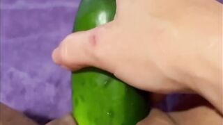 Horny Squirting Brunette MILF pounds herself with a Huge Cucumber!!