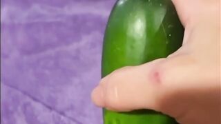 Horny Squirting Brunette MILF pounds herself with a Huge Cucumber!!