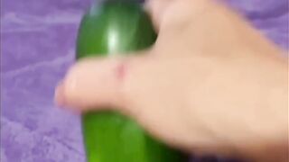 Horny Squirting Brunette MILF pounds herself with a Huge Cucumber!!