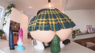 Homealone School Girl WRECKS her ass with HUGE ANAL dildos (Atlas from Mr Hankeys Toys)