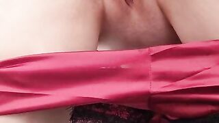 Black Lace Red Lingerie Combo with a 9" Dildo and a Small Pussy - Jessy Joose