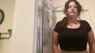 Hot pissing in the shower from chubby brunette