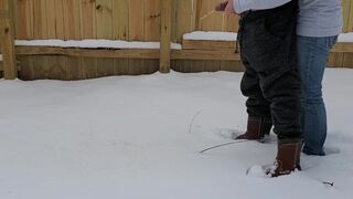 Holding my boyfriend's dick as he pees in the snow | controlling the flow