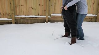 Holding my boyfriend's dick as he pees in the snow | controlling the flow