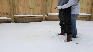 Holding my boyfriend's dick as he pees in the snow | controlling the flow