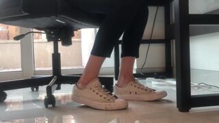 Girl With Itchy Fungus Feet In Converse Sneakers