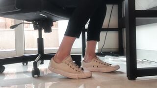 Girl With Itchy Fungus Feet In Converse Sneakers